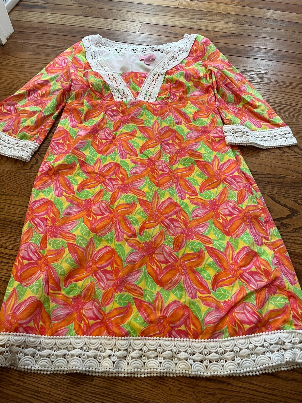 Lilly Pulizer Sherman Tunic Dress Orange Pink Floral sz 4